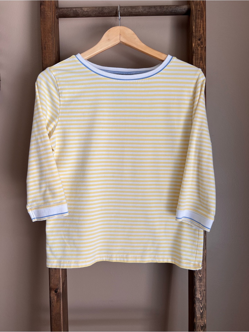 Vintage 90s Sag Harbor Yellow & White Striped Boatneck Top